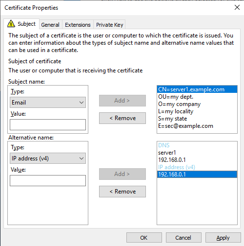 Filling in Certificate Information