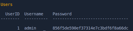 admin password in db